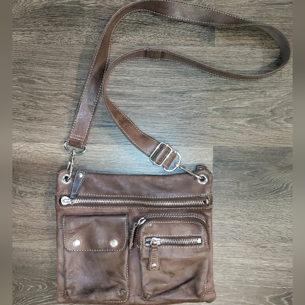 Vintage Fossil Sutter brown Genuine Leather zip top shoulder bag crossbody purse